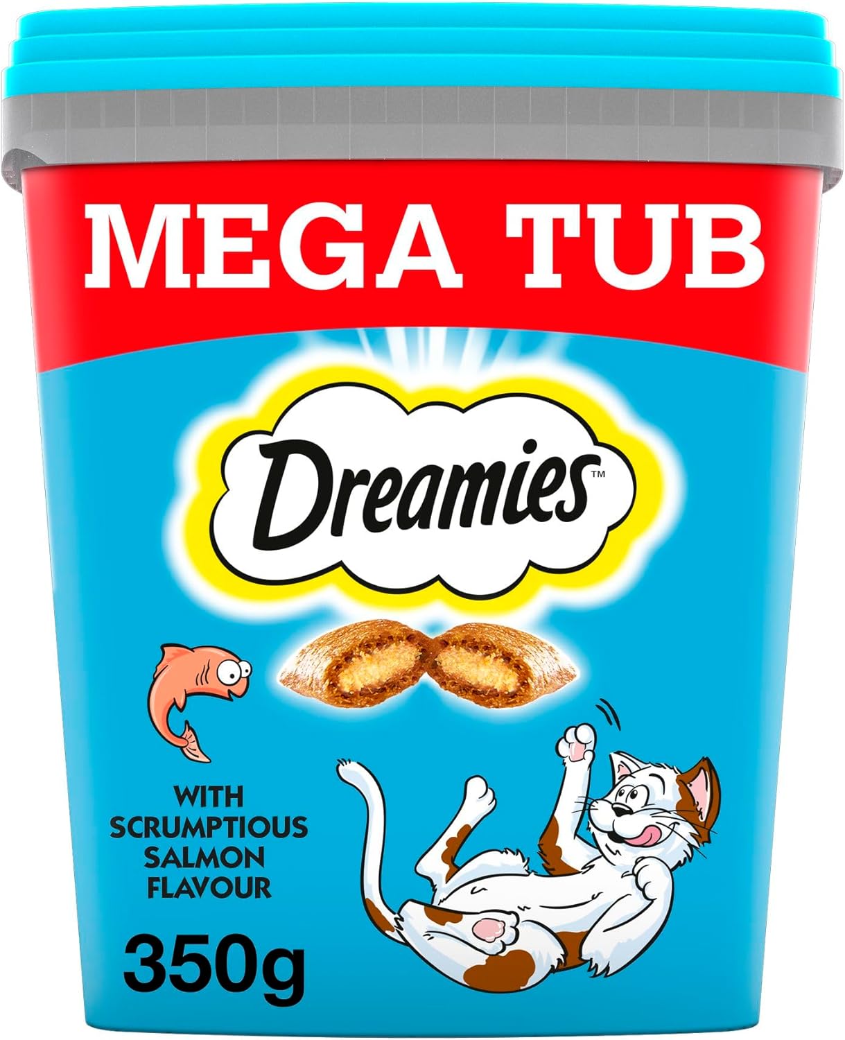 Dreamies Cat Treat Biscuits with Salmon Flavour Bulk Mega Tub 350g (Pack of 2)