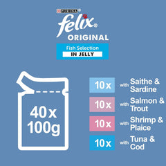 FELIX Original Fish Selection in Jelly Cat Food 12x100g (Pack of 1)