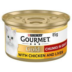 GOURMET Gold Chunks in Gravy Chicken and Liver Cat Food 85g (Pack of 12)