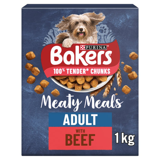 BAKERS Meaty Meals Beef Dry Dog Food 1kg, (Pack of 1)