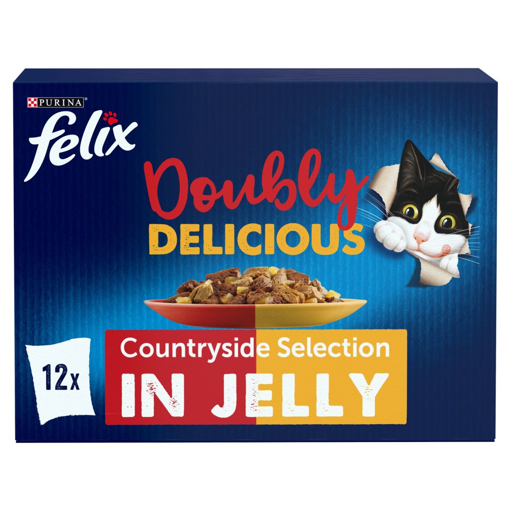 FELIX Doubly Delicious Meat Selection in Jelly Wet Cat Food 12x100g (Pack of 4)