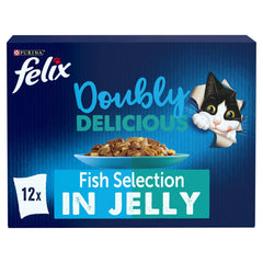 FELIX Doubly Delicious Fish Selection in Jelly Cat Food 12x100g (Pack of 1)