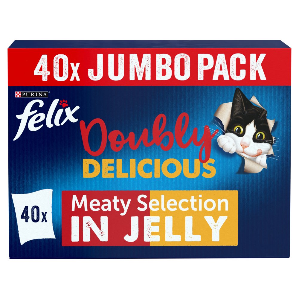 FELIX Doubly Delicious Meat Selection in Jelly Cat Food 40x100g (Pack of 1)