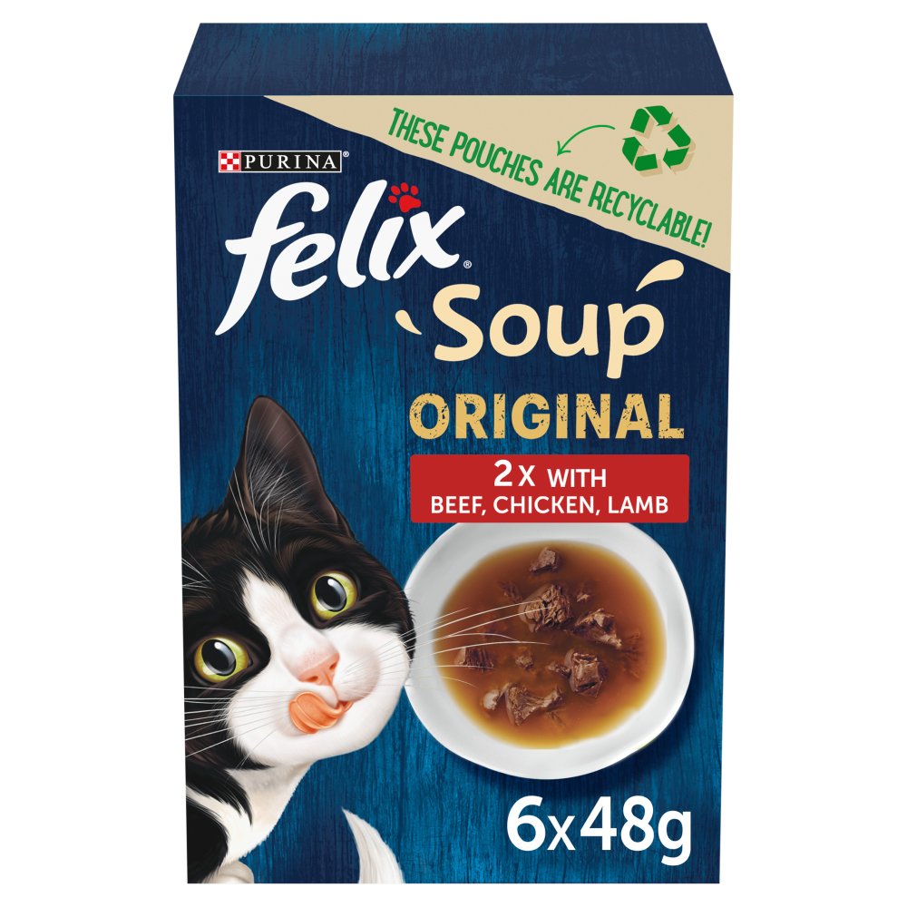 FELIX Soup Farm Selection Chicken, Beef and Lamb Wet Cat Food 6x48g (Pack of 1) - Hungry Tails