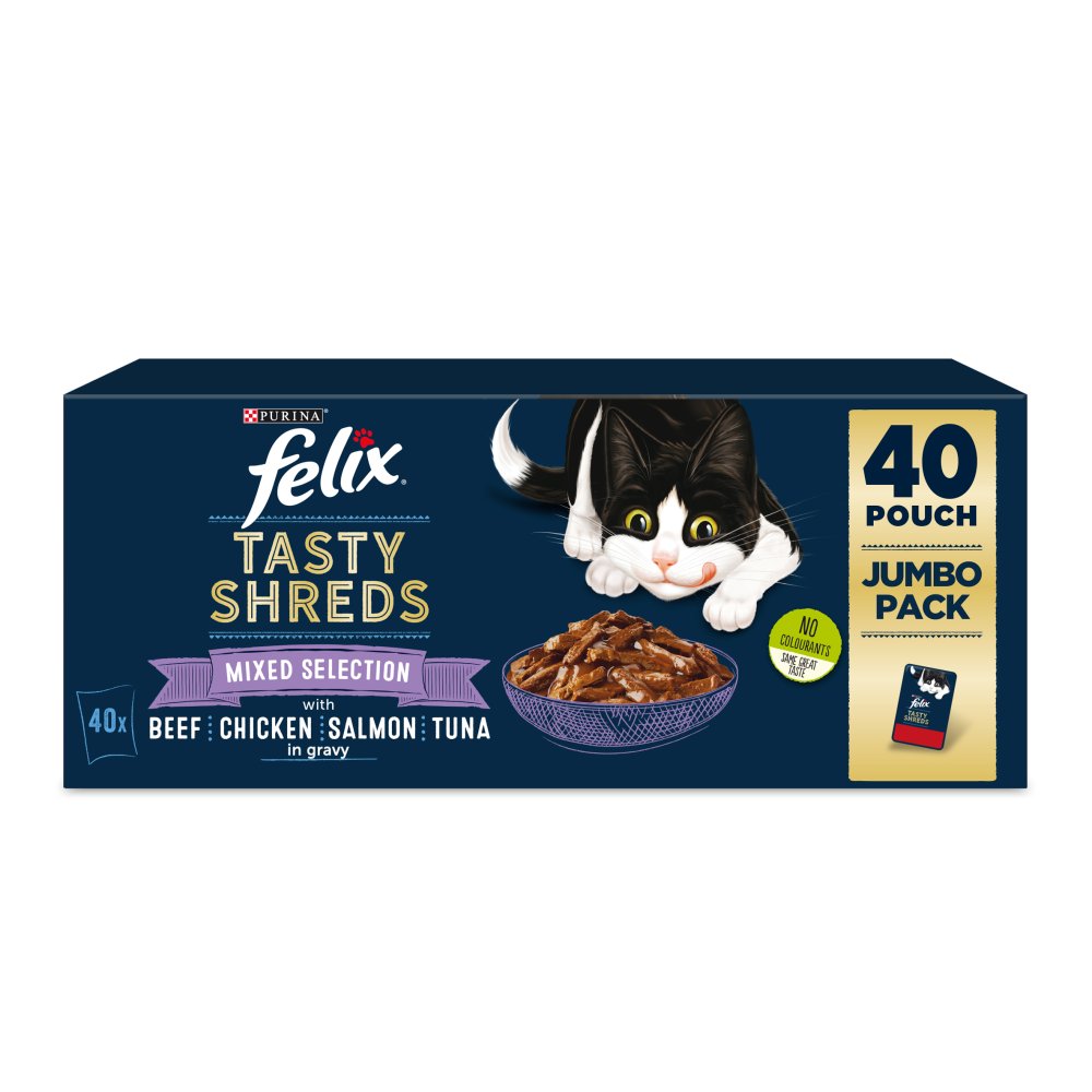 FELIX Tasty Shreds Mixed Selection in Gravy Cat Food 40x80g (Pack of 1)