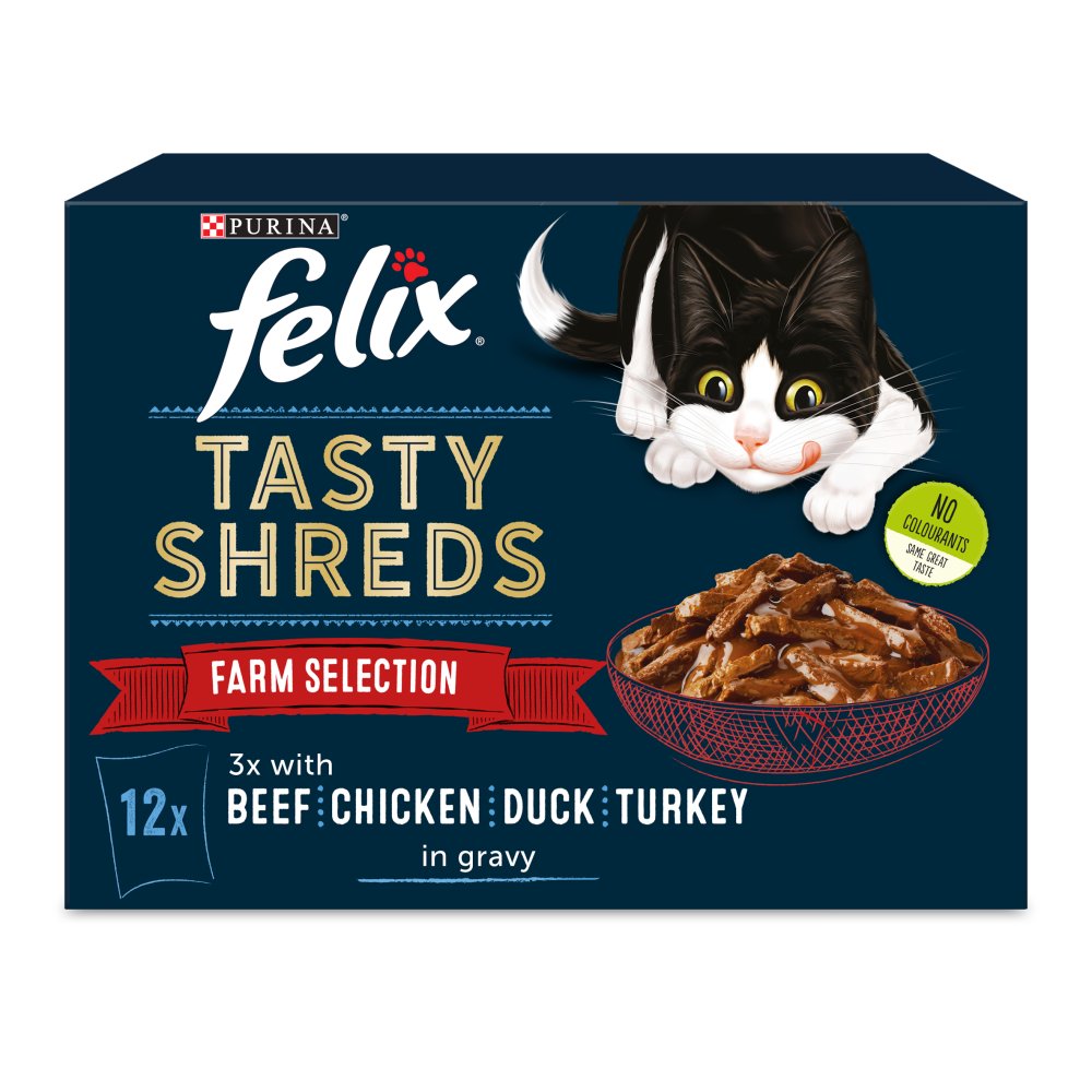 FELIX Tasty Shreds Farm Selection in Gravy Cat Food 12x80g (Pack of 1)