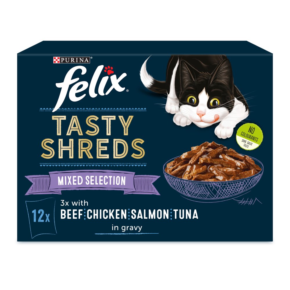 FELIX Tasty Shreds Mixed Selection in Gravy Cat Food 12x80g (Pack of 4)