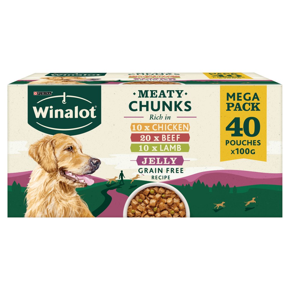 WINALOT Meaty Chunks Mixed in Jelly Dog Food 40x100g (Pack of 1)