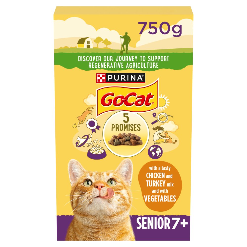 GO-CAT Senior Chicken and Turkey Dry Cat Food 750g (Pack of 5)