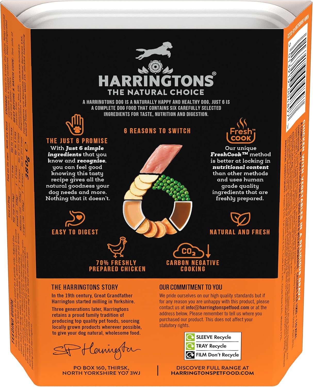 Harringtons Just 6 Wet Dog Food Trays Chicken 380g (Pack of 8)