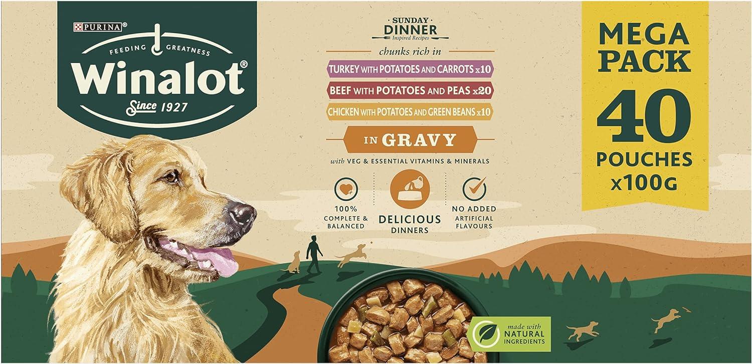 WINALOT Sunday Dinner Mixed in Gravy Dog Food 40x100g (Pack of 1)