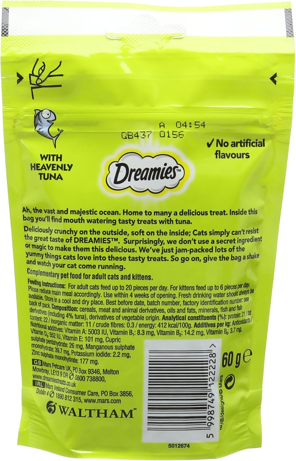 Dreamies Cat Treat Biscuits with Tuna Flavour 60g (Pack of 8)