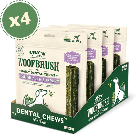 Lily's Kitchen Woofbrush Large Gut Health Dental Dog Chew 7 Pack 329g (Pack of 4)