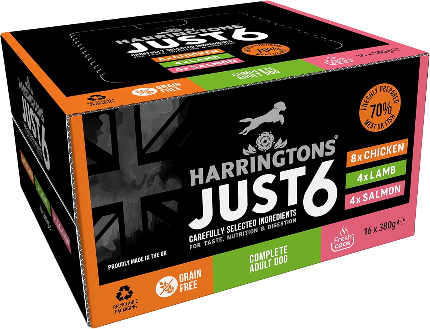 Harringtons Just 6 Wet Dog Food Multi Pack Trays 16 x 380g (Pack of 1)