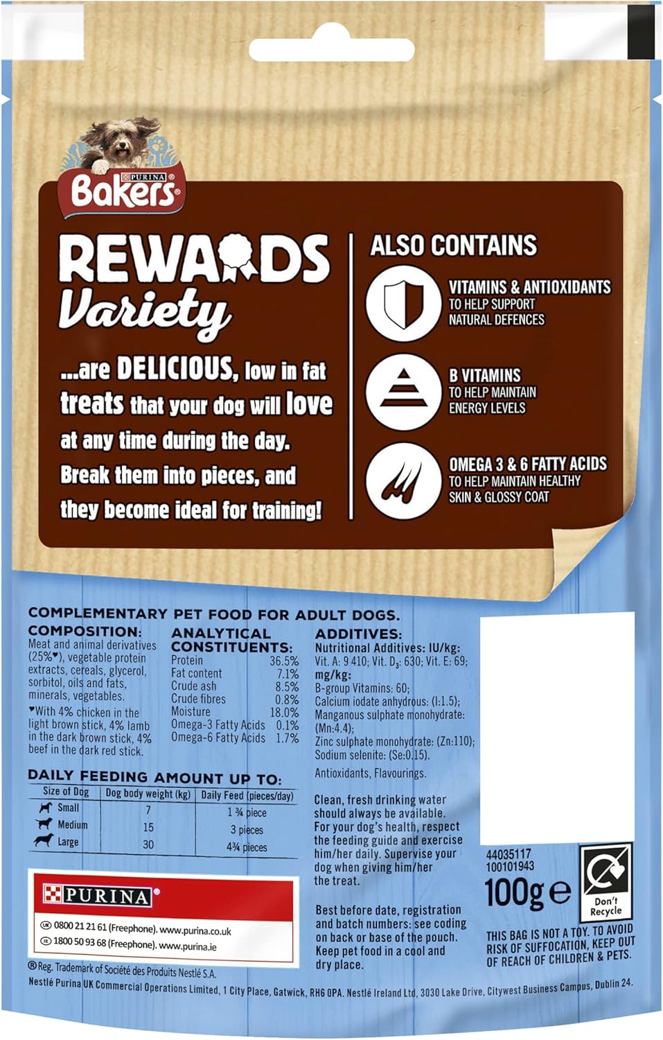 BAKERS Rewards Mixed Variety Dog Treats 100g (Pack of 8)