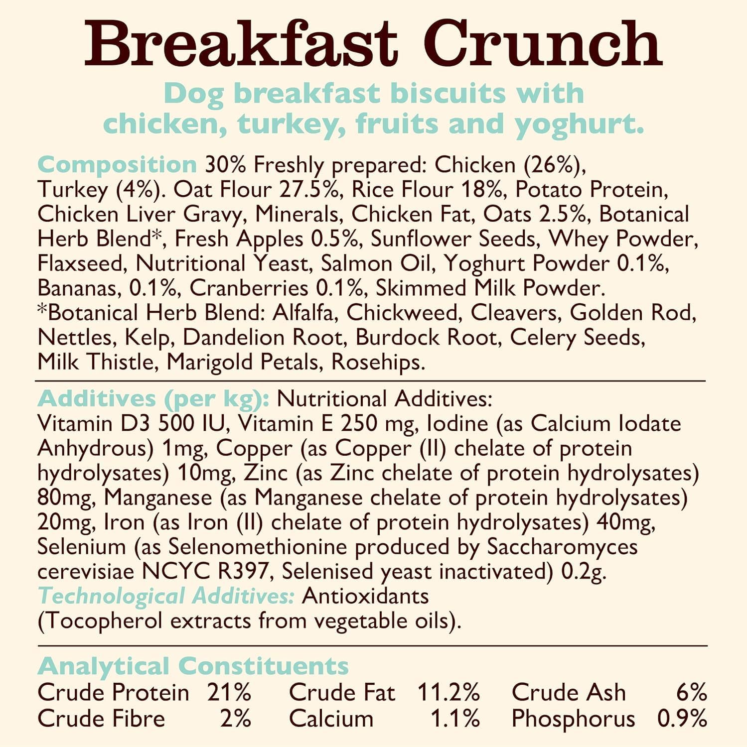 Lily's Kitchen Breakfast Crunch Chicken with Turkey, Fruit & Yoghurt Complete Adult Dry Food 800g(Pack of 1)