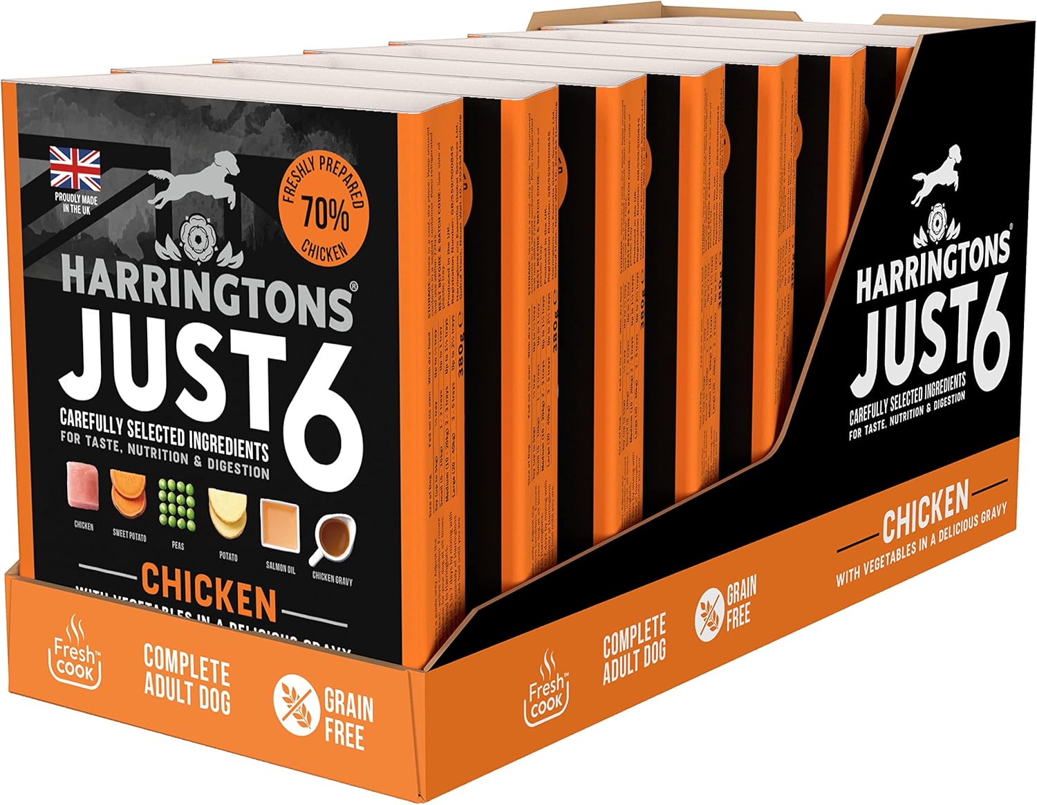 Harringtons Just 6 Wet Dog Food Trays Chicken 380g (Pack of 8)