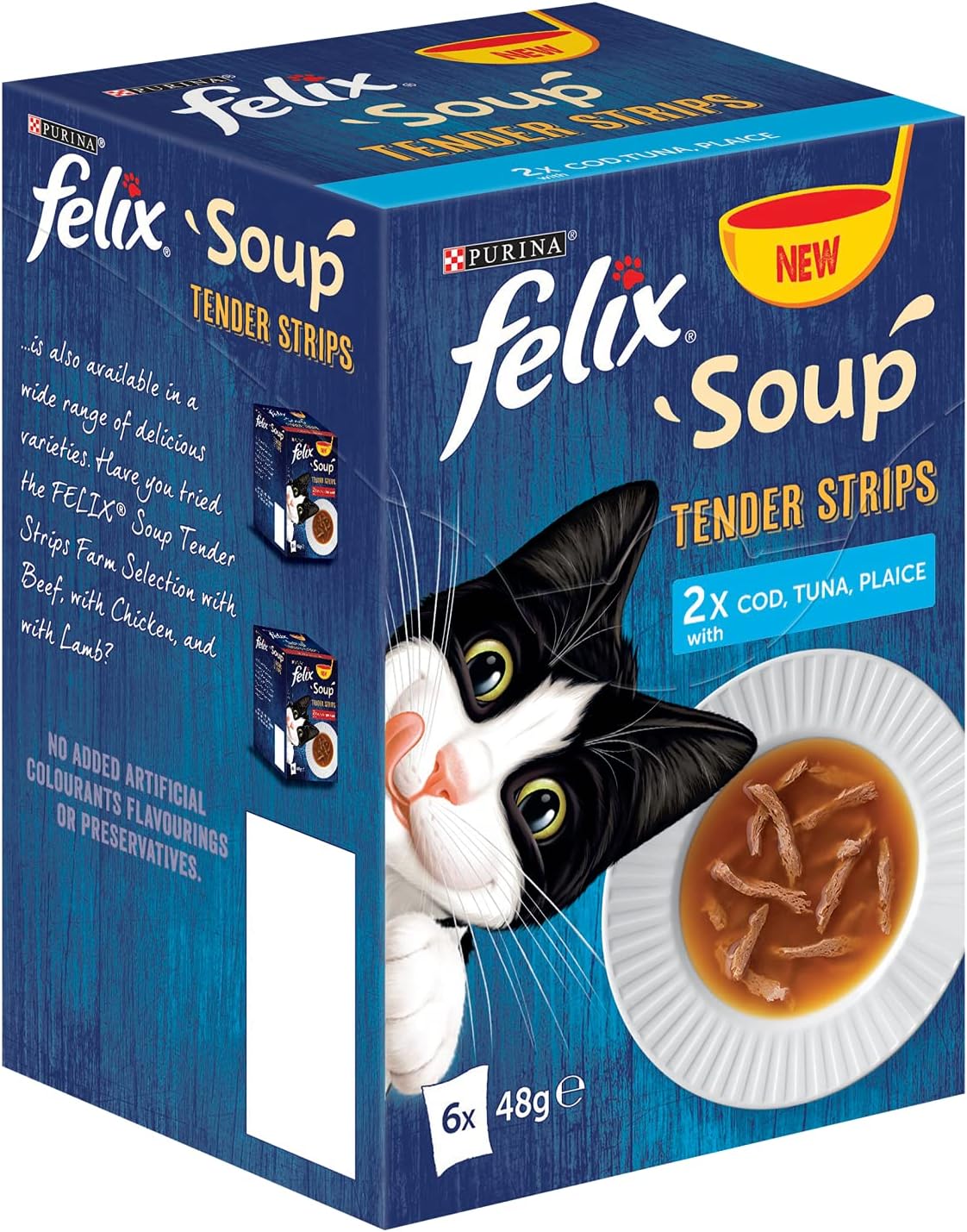 FELIX Soup Fish Selection Plaice, Tuna and Cod Wet Cat Food 6x48g (Pack of 1)