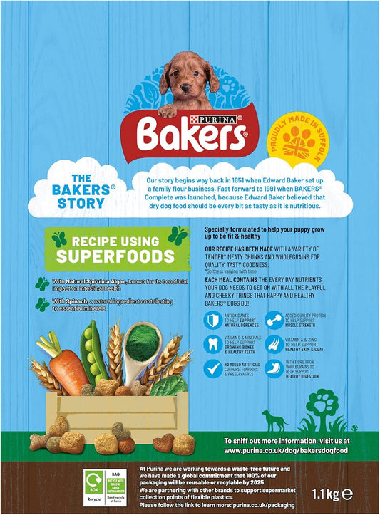 BAKERS Puppy Chicken with Vegetables Dry Dog Food 1.1kg (Pack of 1) - Hungry Tails