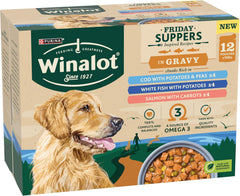 WINALOT Friday Suppers Chunks in Gravy Fish Wet Dog Food 12x100g (Pack of 4)