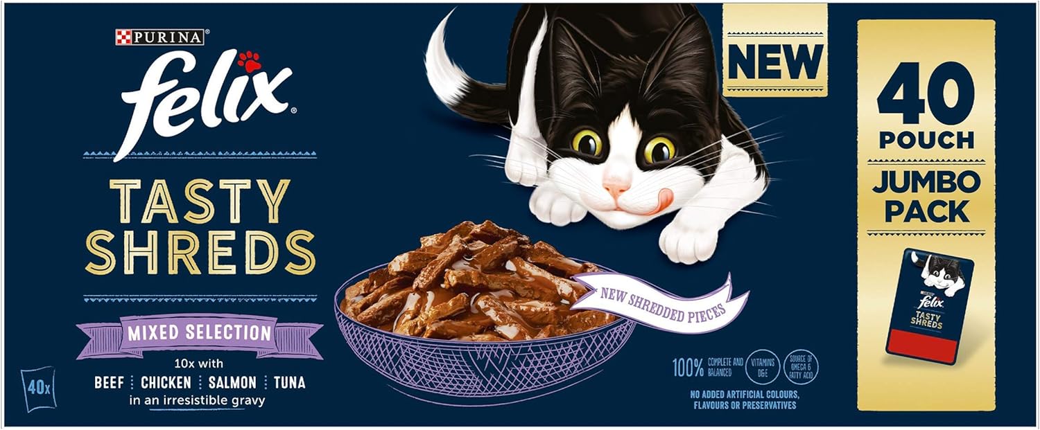 FELIX Tasty Shreds Mixed Selection in Gravy Cat Food 40x80g (Pack of 1)