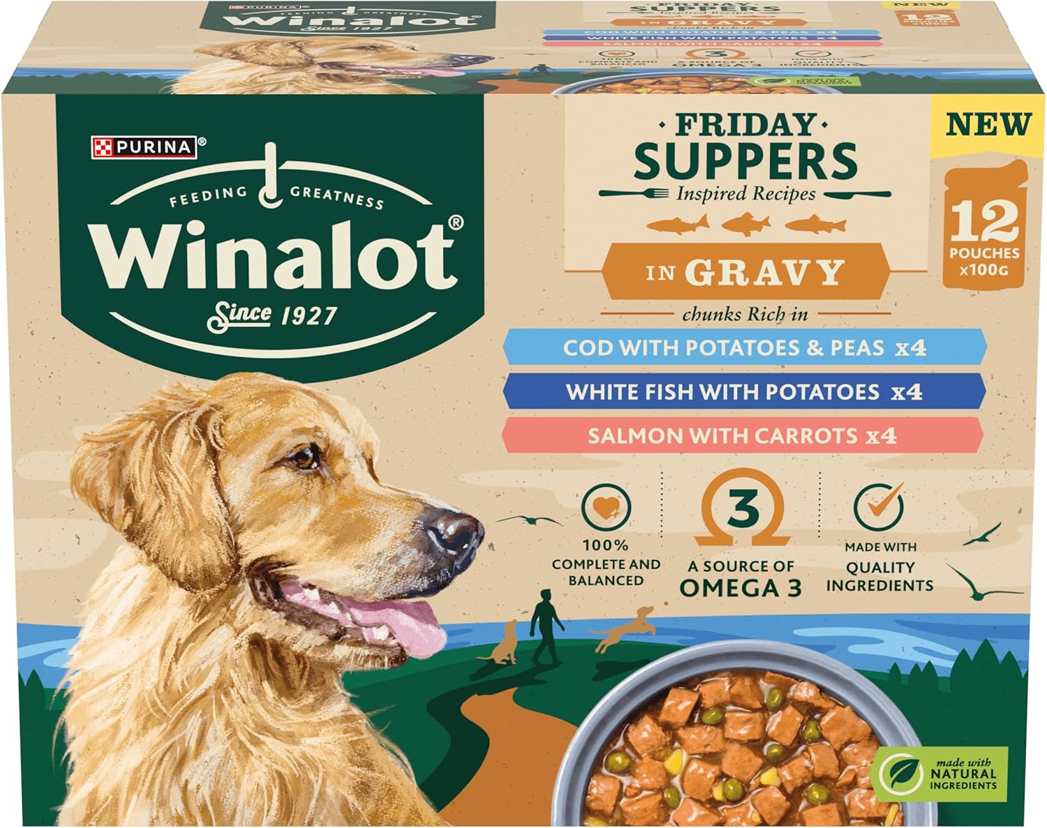 WINALOT Friday Suppers Chunks in Gravy Fish Wet Dog Food 12x100g (Pack of 4)