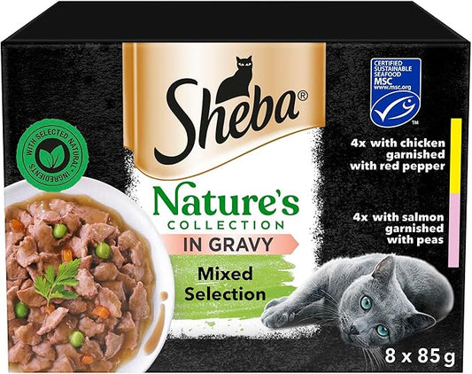 Sheba Nature's Collection Adult Cat Food Tray Mixed Selection in Gravy 8 x 85g (Pack of 4)