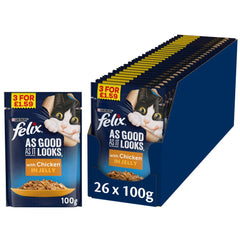 FELIX As Good As it Looks Chicken in Jelly Cat Food 100g (Pack of 20) - Hungry Tails