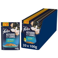 FELIX As Good As it Looks Tuna in Jelly Cat Food 100g (Pack of 20) - Hungry Tails