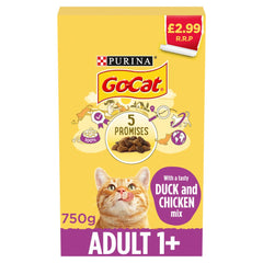 GO-CAT Chicken and Duck Dry Cat Food 750g (Pack of 5)