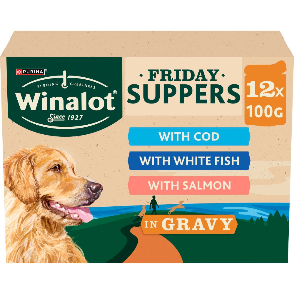 WINALOT Friday Suppers Chunks in Gravy Fish Wet Dog Food 12x100g (Pack of 4)