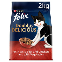 Felix Doubly Delicious Beef Chicken & Vegetables Dry Cat Food 2kg (Pack of 5)