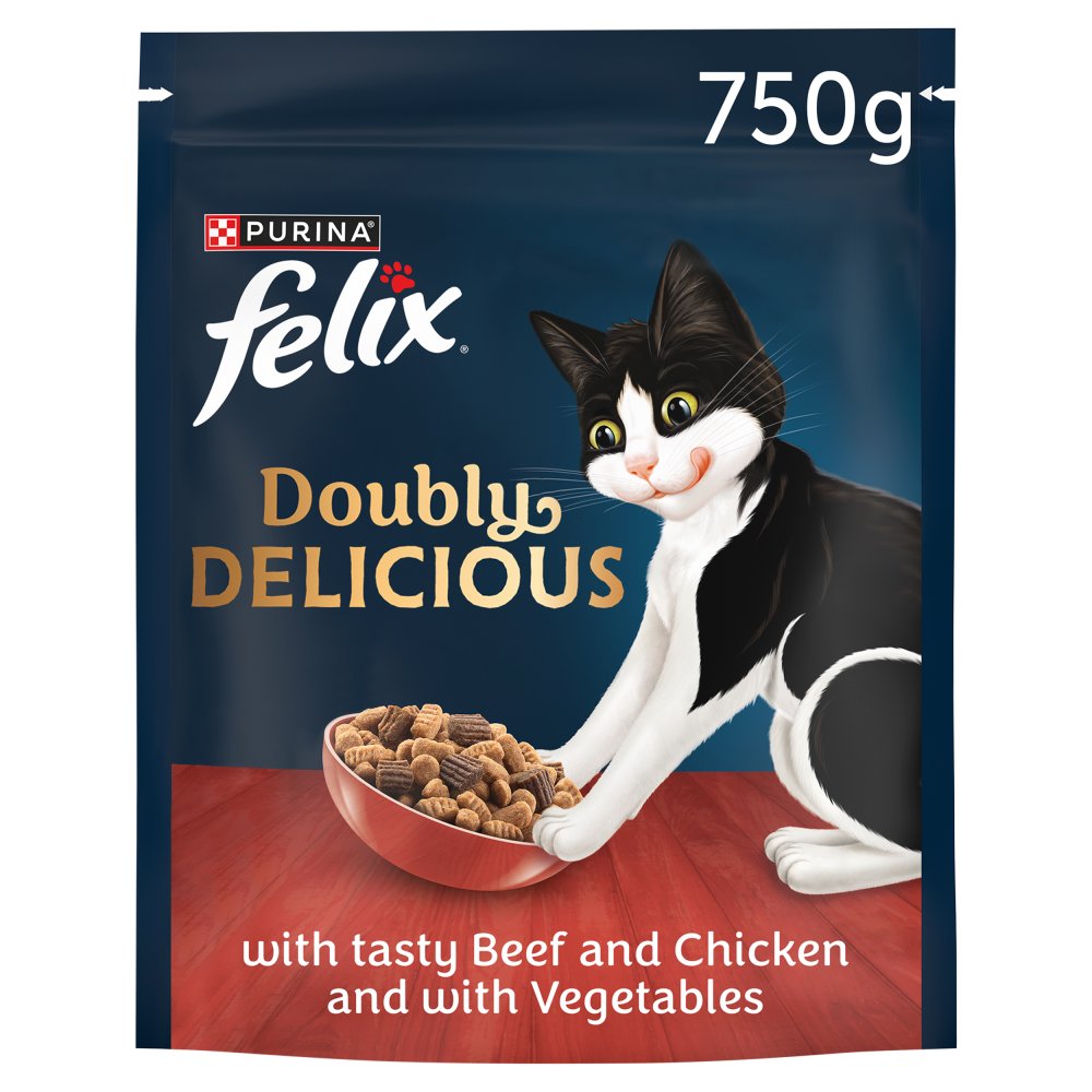 Felix Doubly Delicious Beef Chicken & Vegetables Dry Cat Food 750g (Pack of 4)