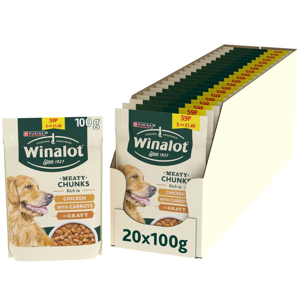 WINALOT Meaty Chunks Mixed in Gravy Wet Dog Food 12x100g PMP (Pack of 1)