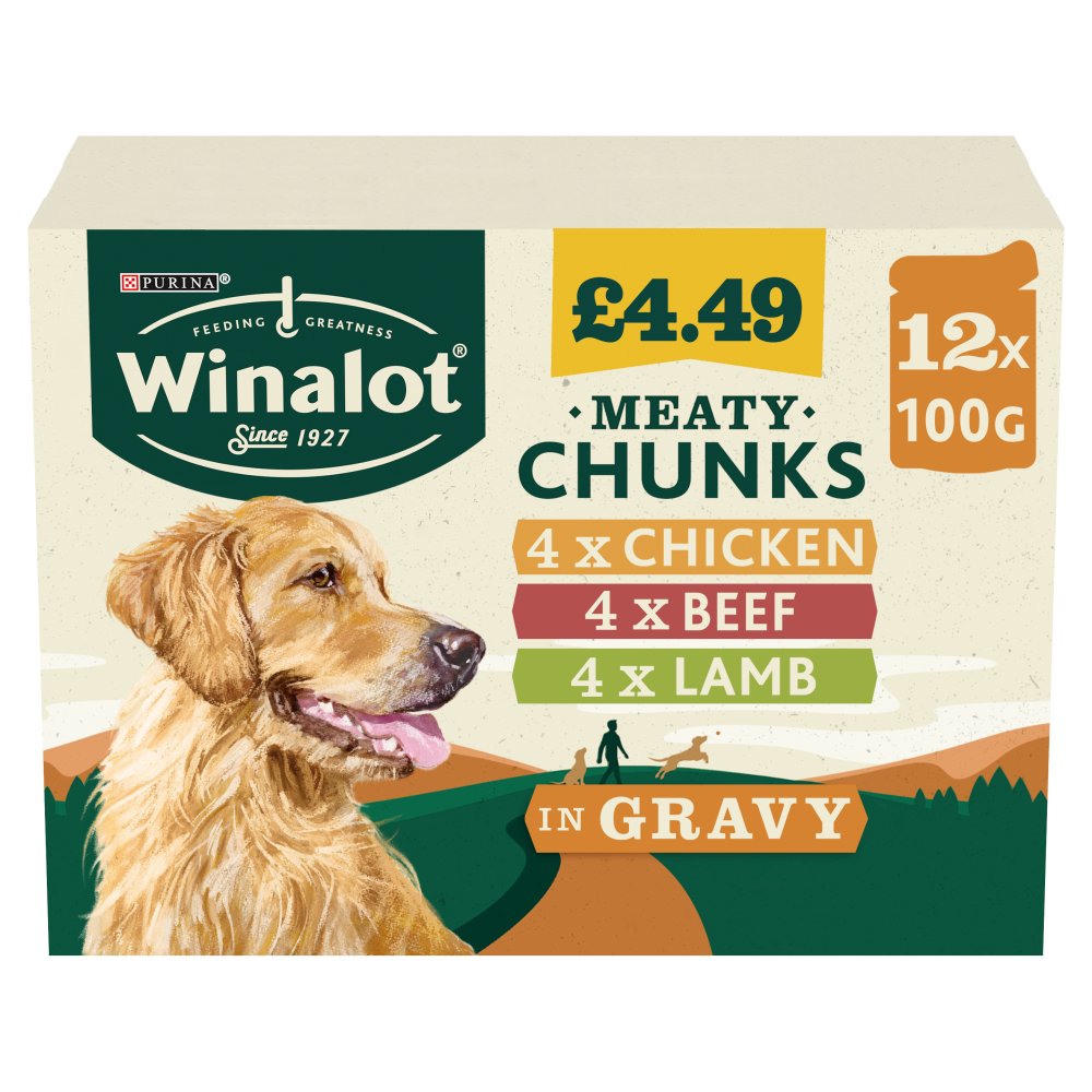 WINALOT Meaty Chunks Mixed in Gravy Wet Dog Food 12x100g PMP (Pack of 1)