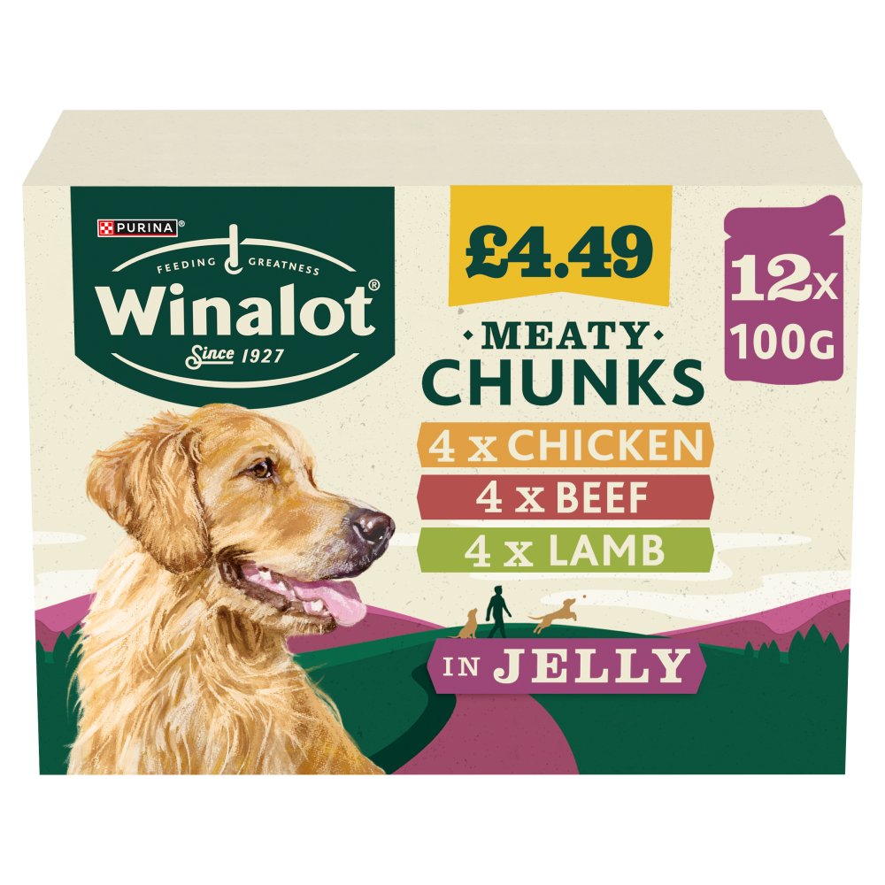 WINALOT Meaty Chunks Mixed in Jelly Dog Food 12x100g (Pack of 4)