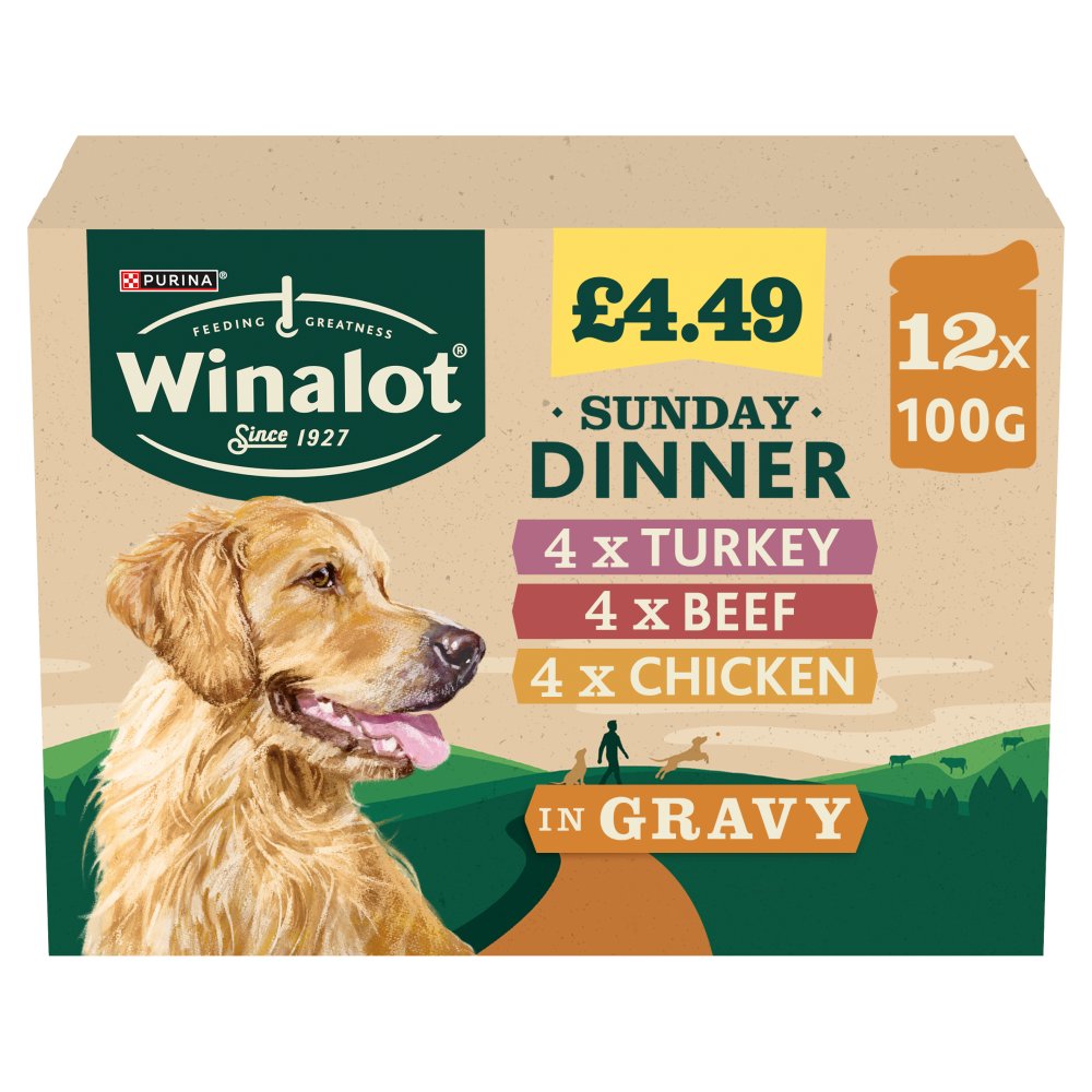 WINALOT Sunday Dinner Mixed in Gravy Dog Food 12x100g (Pack of 4)