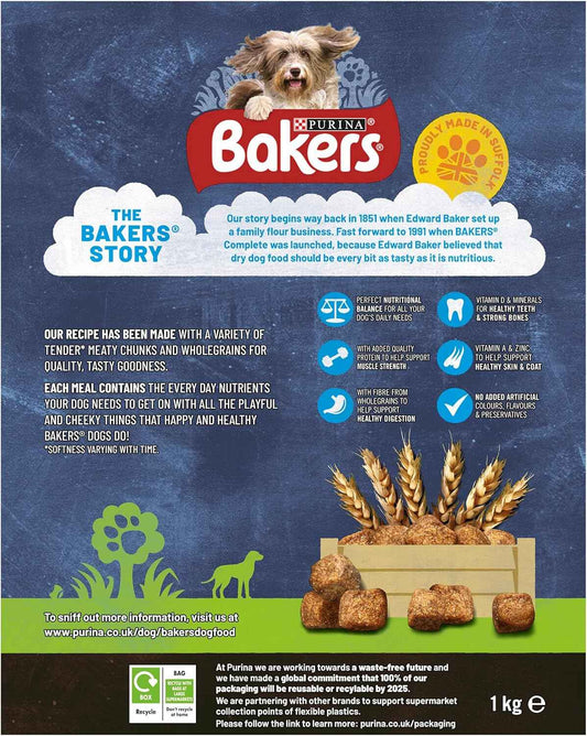 BAKERS Meaty Meals Chicken Dry Dog Food 1kg (Pack of 5) - Hungry Tails
