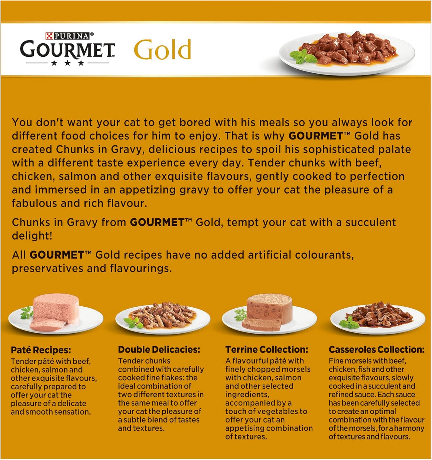 GOURMET Gold Chunks in Gravy Cat Food 8x85g (Pack of 6)