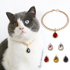 Cat necklace choker with heart-shaped rhinestone pendant