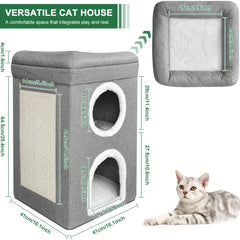 Cat house with cat scratcher and sleeping bed