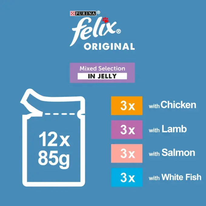 FELIX Original Mixed Selection in Jelly Cat Food 12x85g (Pack of 4) - Hungry Tails