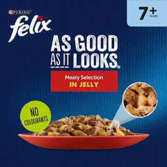 FELIX As Good As it Looks Senior 7+ Meat in Jelly Cat Food 12x100g (Pack of 4)