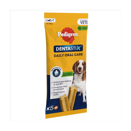 Pedigree Dentastix Daily Dental Chews Medium Dog Treat 5 Sticks 128g (Pack of 14) - Hungry Tails