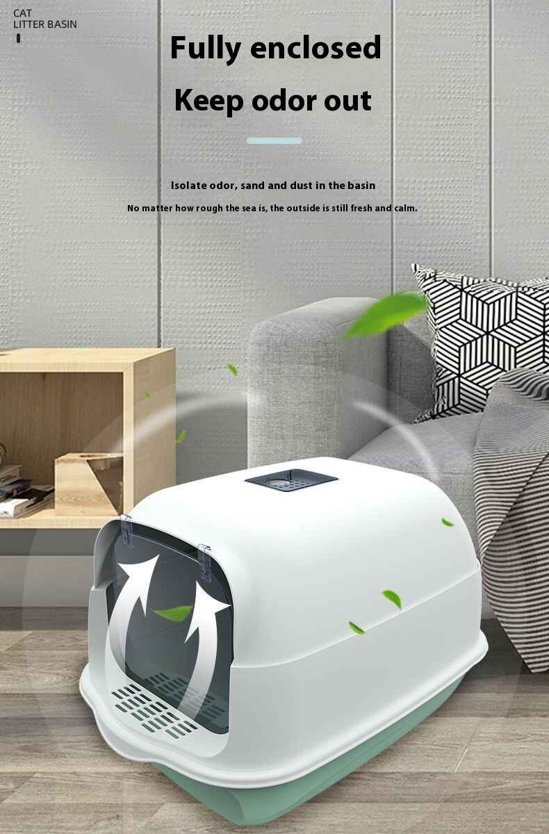 Pet Accessories - High Capacity Tray, Deodorant Box, Fully Enclosed Pet Litter Box Plastic Toilet, Cleaning
