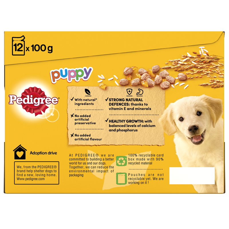 Pedigree Puppy Food Pouches Mixed Selection with Rice in Jelly 12 x 100g (Pack of 4) - Hungry Tails