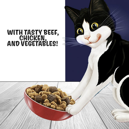 Felix Doubly Delicious Beef Chicken & Vegetables Dry Cat Food 2kg (Pack of 5)