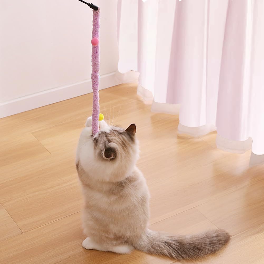 cat trying to grab pom pom stick