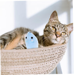 cat sleeping with mice toy