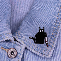 Black Slayer cat knife kitty Bloody Enamel Pin Knifecat brooch spooky dark art badge